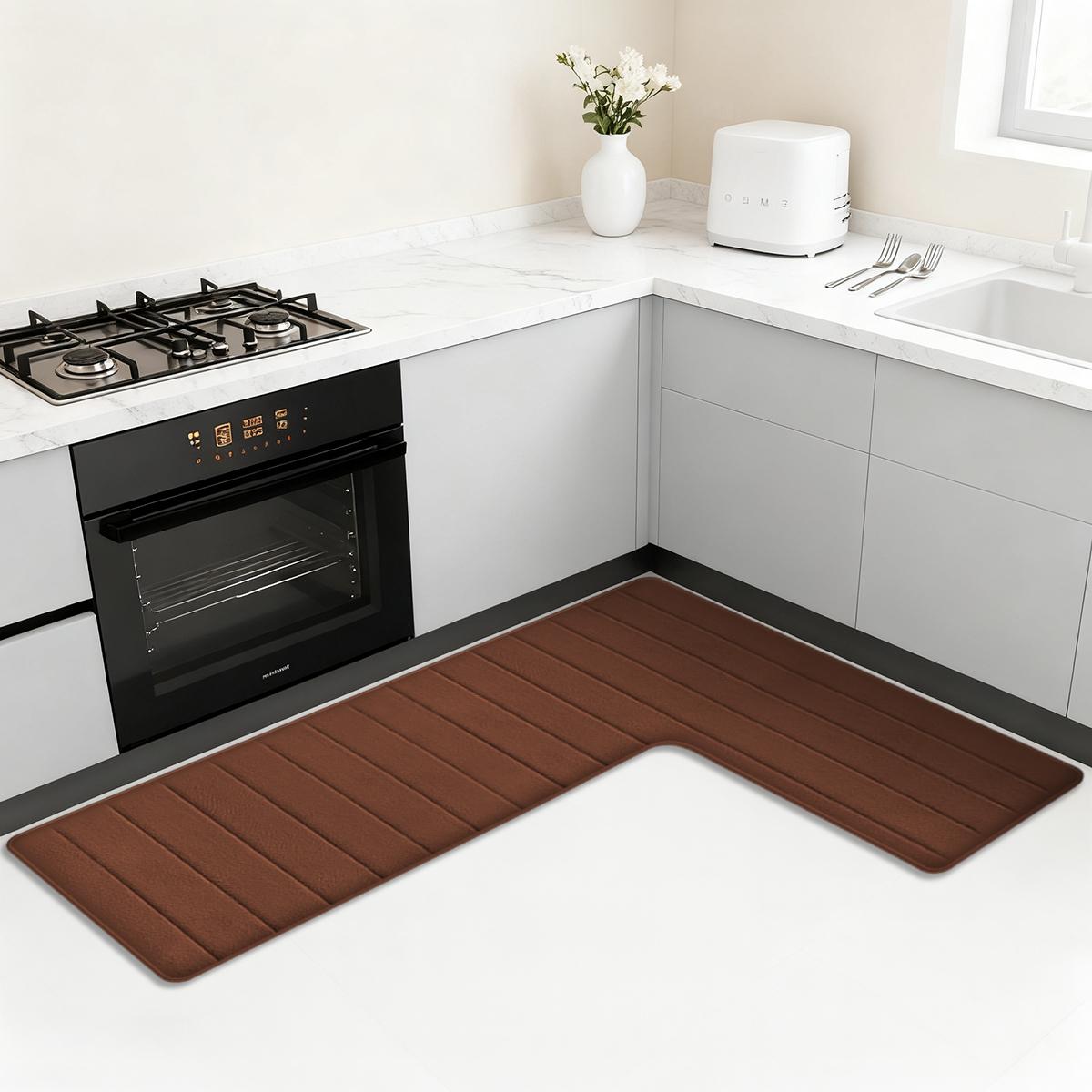 

Household L-shaped kitchen mat irregularly shaped cabinet corner mat bathroom absorbent foot mat toilet non-slip mat 120x80x45cm коричневый