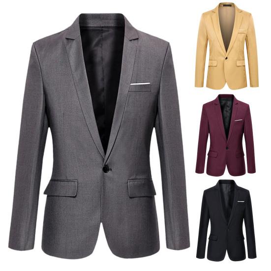Flap Pockets Long Sleeve Men Blazer Casual Single Button Lapel Suit Jacket Male Clothing