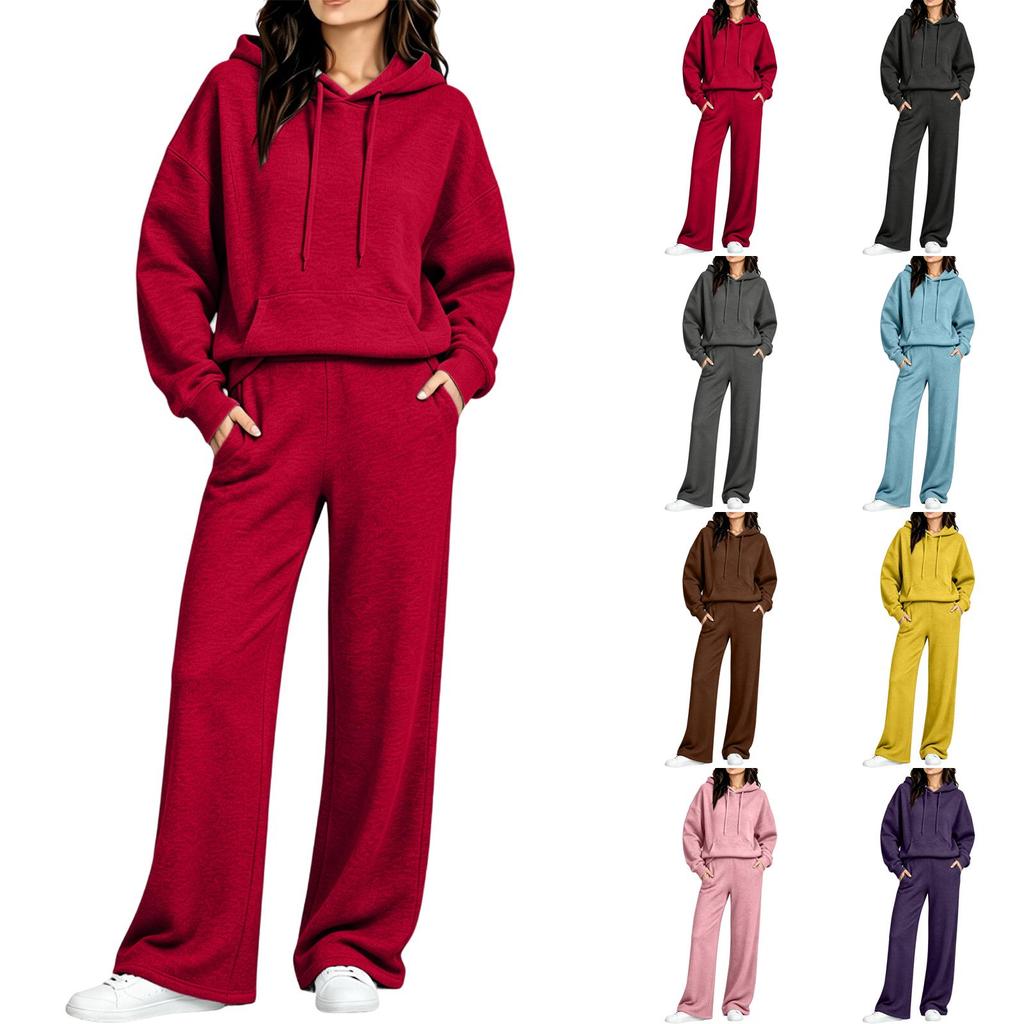 Women's Casual Hooded Sweatshirt and Sweatpants Set with Pockets - Comfy Outfit for Fall Winter