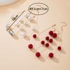 1 Set of Red Bead Earrings, Necklace, High-end Fringed Long Jewelry Temperament, French High-end Sense