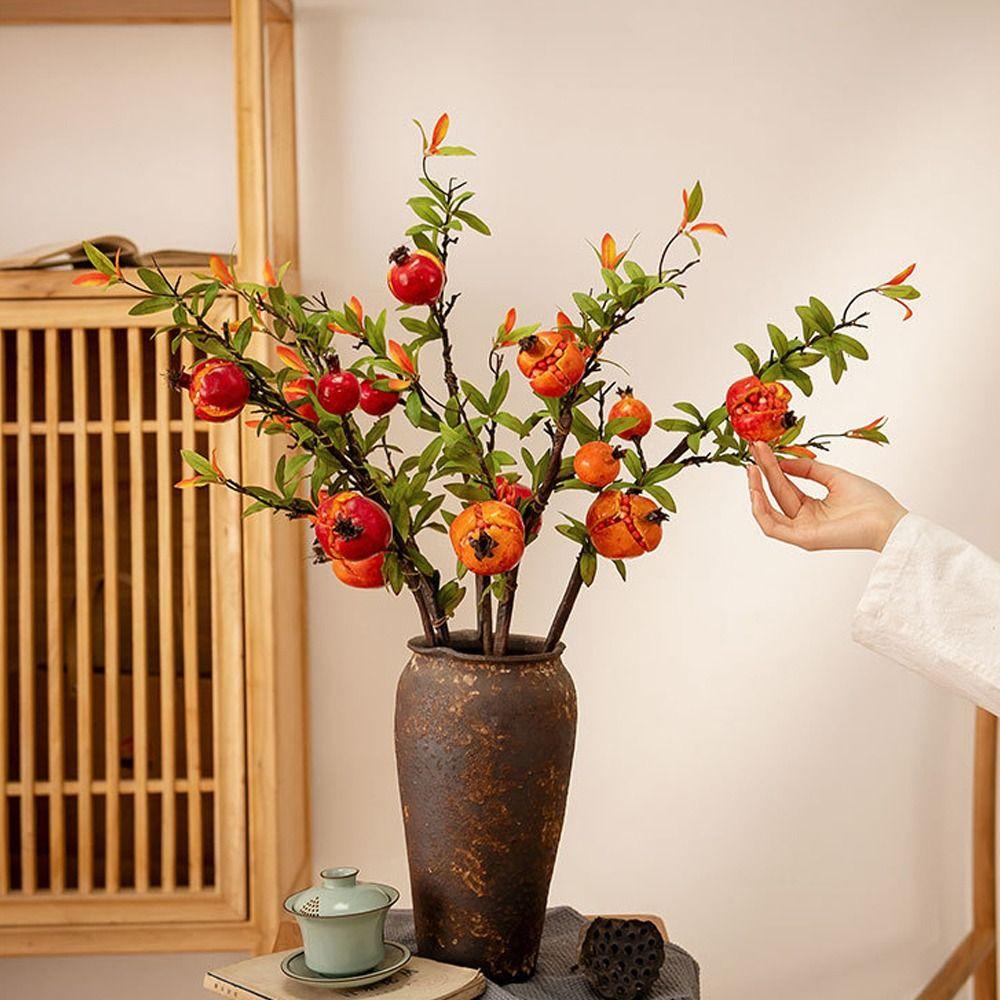 

Realistic Simulation Pomegranate Branch Plastic Fake Plants Christmas Decor червоний