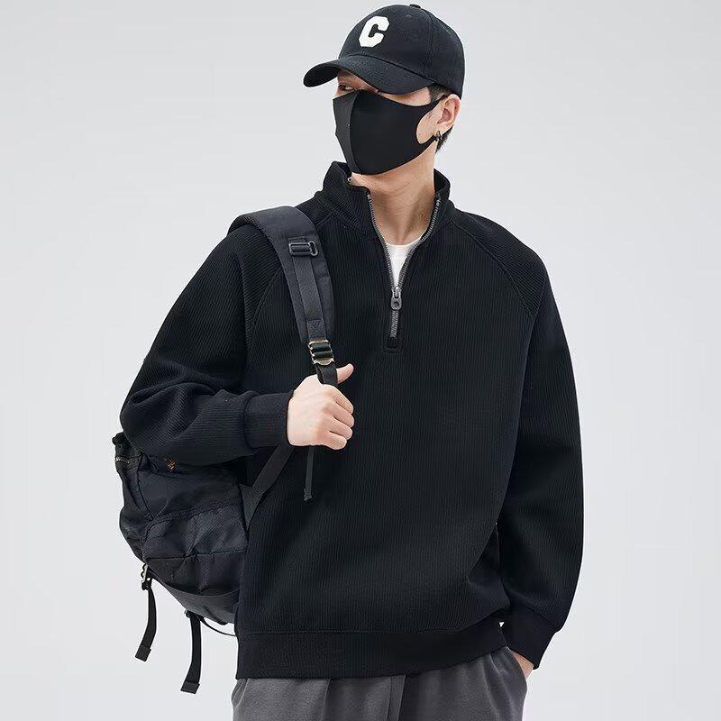 Men s Retro Half-Zip Stand Collar Hoodie Jacket for Spring, Autumn, Winter XL