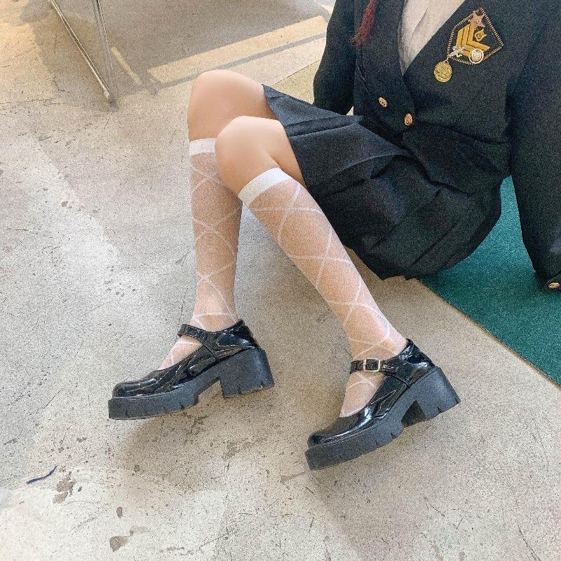 Calze da donna stile giapponese Calzini alti al ginocchio Calzini lunghi in nylon trasparente ultrasottile Calzini al ginocchio JK Lolita per ragazze dolci