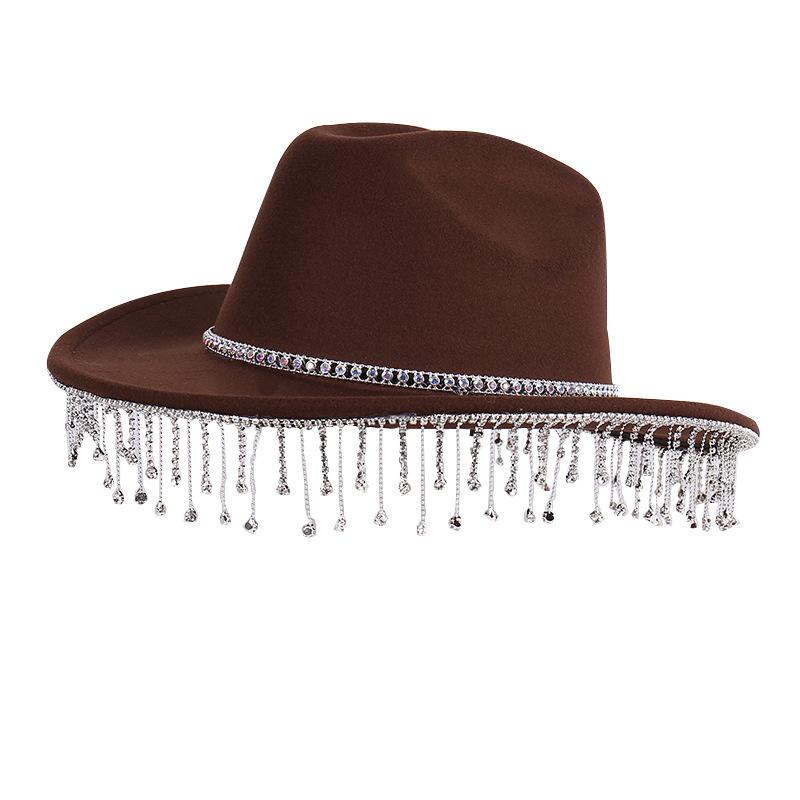 New Western Style Party Rhinestone Decorative Cowboy Hat Metal Chain Fashion Versatile Jazz Hat