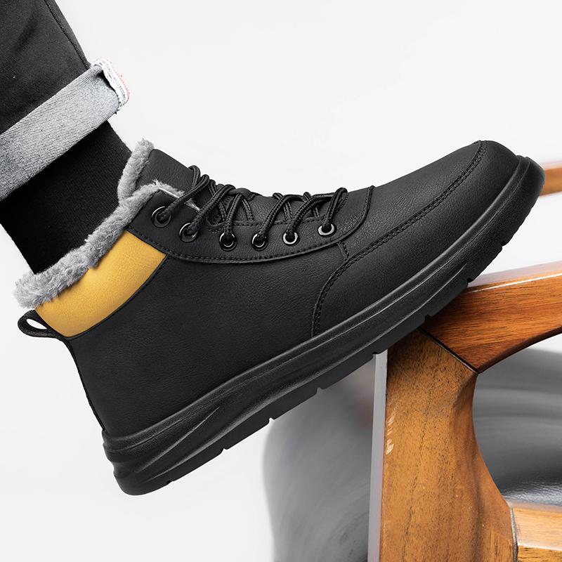 Fashion Fashion Men Lace-Up Boots Men's Outdoor Shoes Genuine Leather Men Winter Plush Snow Boots Male Comfortable High Top Casual Flats