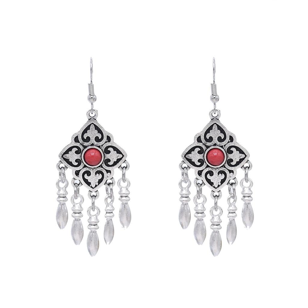 Ethnic style Kazakh earrings women's retro high-end fringed earrings Xinjiang Miao Yin exotic style festival earrings