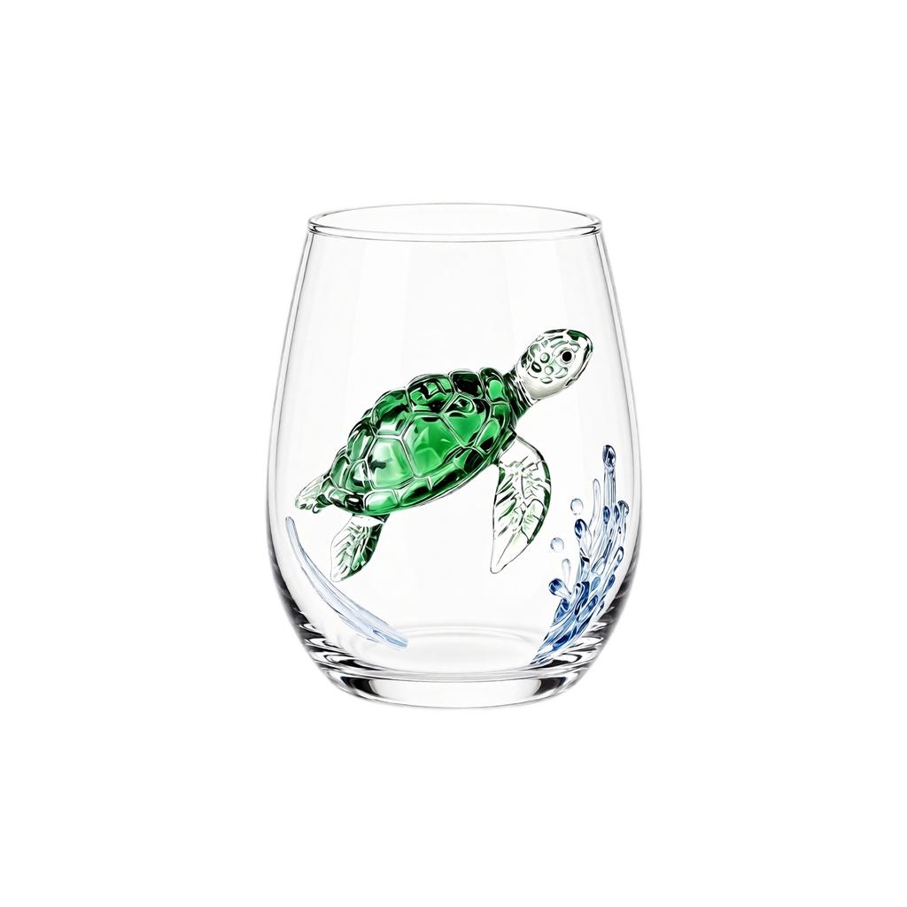 Animal Print Stemless Wine Glass, Handleless Glass Cup With, Turtle and Pattern for and Home Use