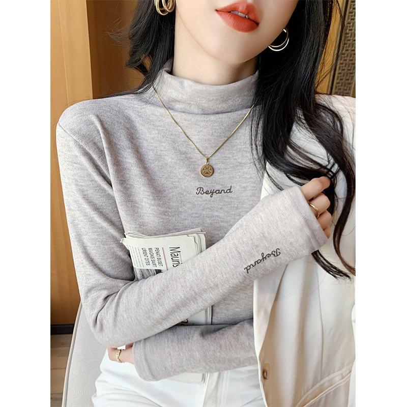 Halbrollkragen Damen Frühlings-Langarmshirt aus deutschem Samt, eng anliegend, bedruckt, temperamentvoll, hochwertiges Unterhemd