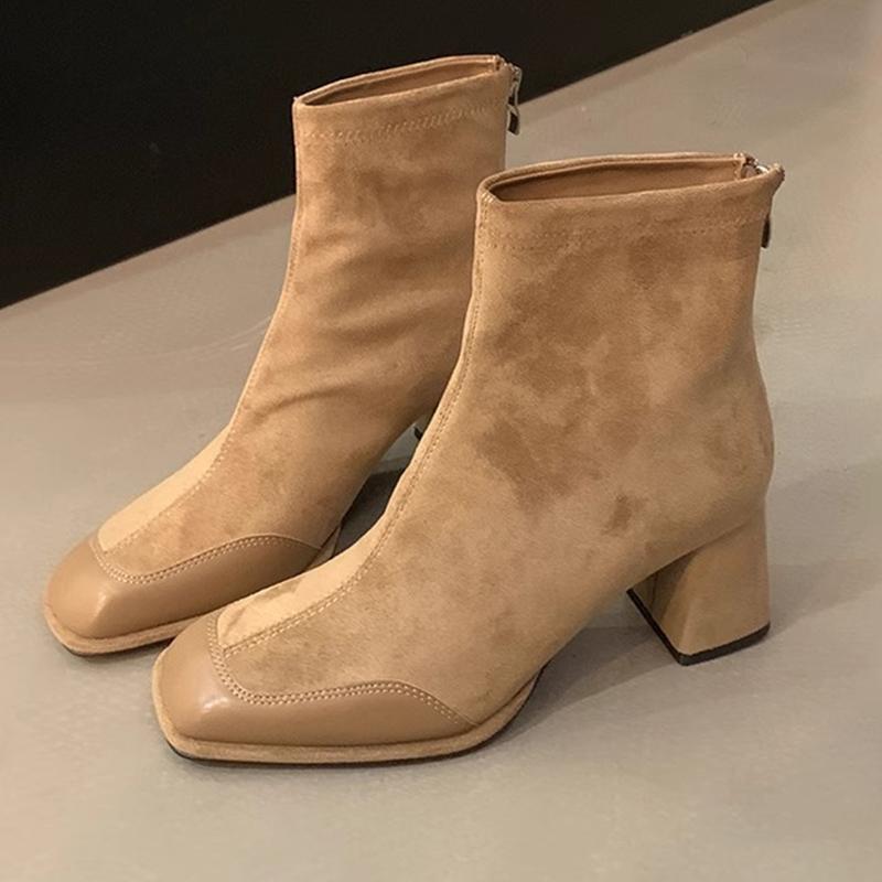 Square Toe Women Ankle Boots Suede Elegant High Heels Shoes 2025 Trend Winter Fashion Chunky Pumps Classic Goth Chelsea Botas
