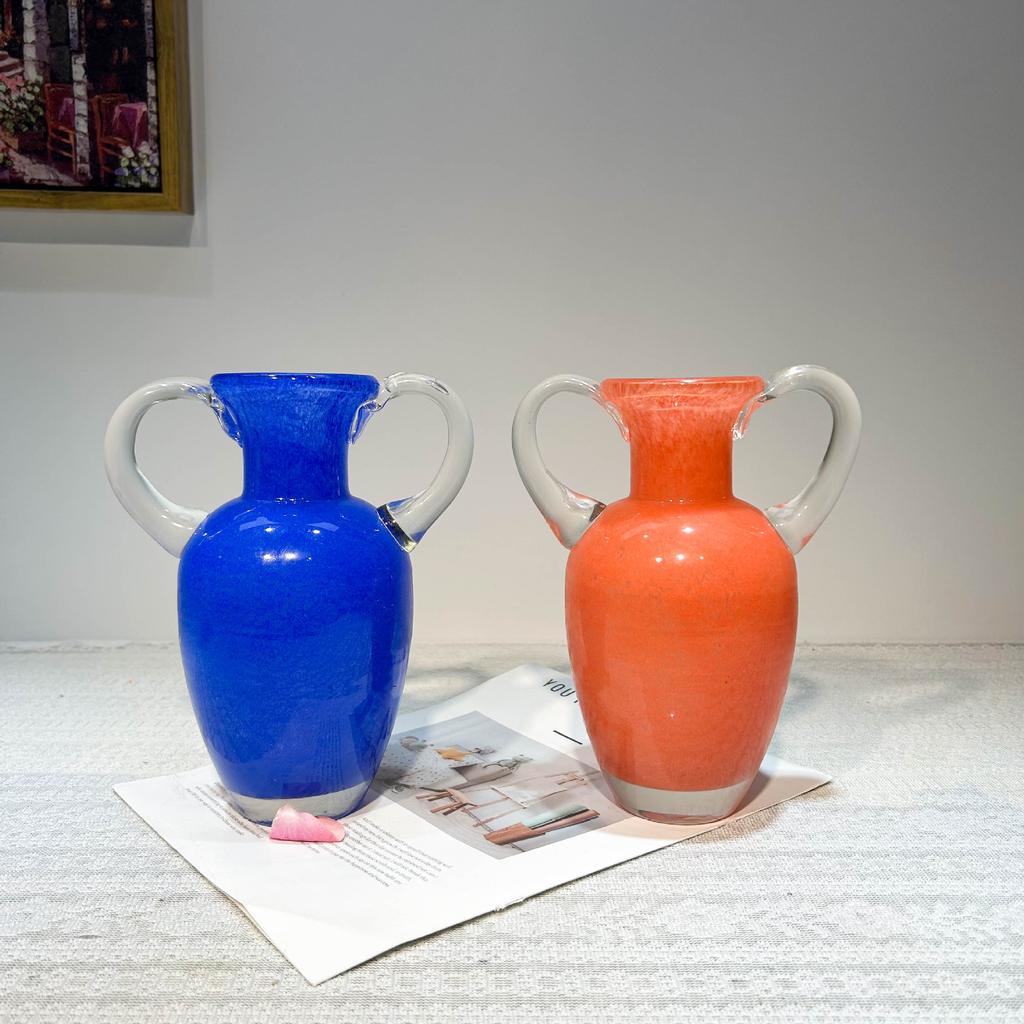 Colored Glass Vase Retro Handle Teapot Flower Vase Flower Arrangement Accessories Flowerpot Terrarium Home Decoration