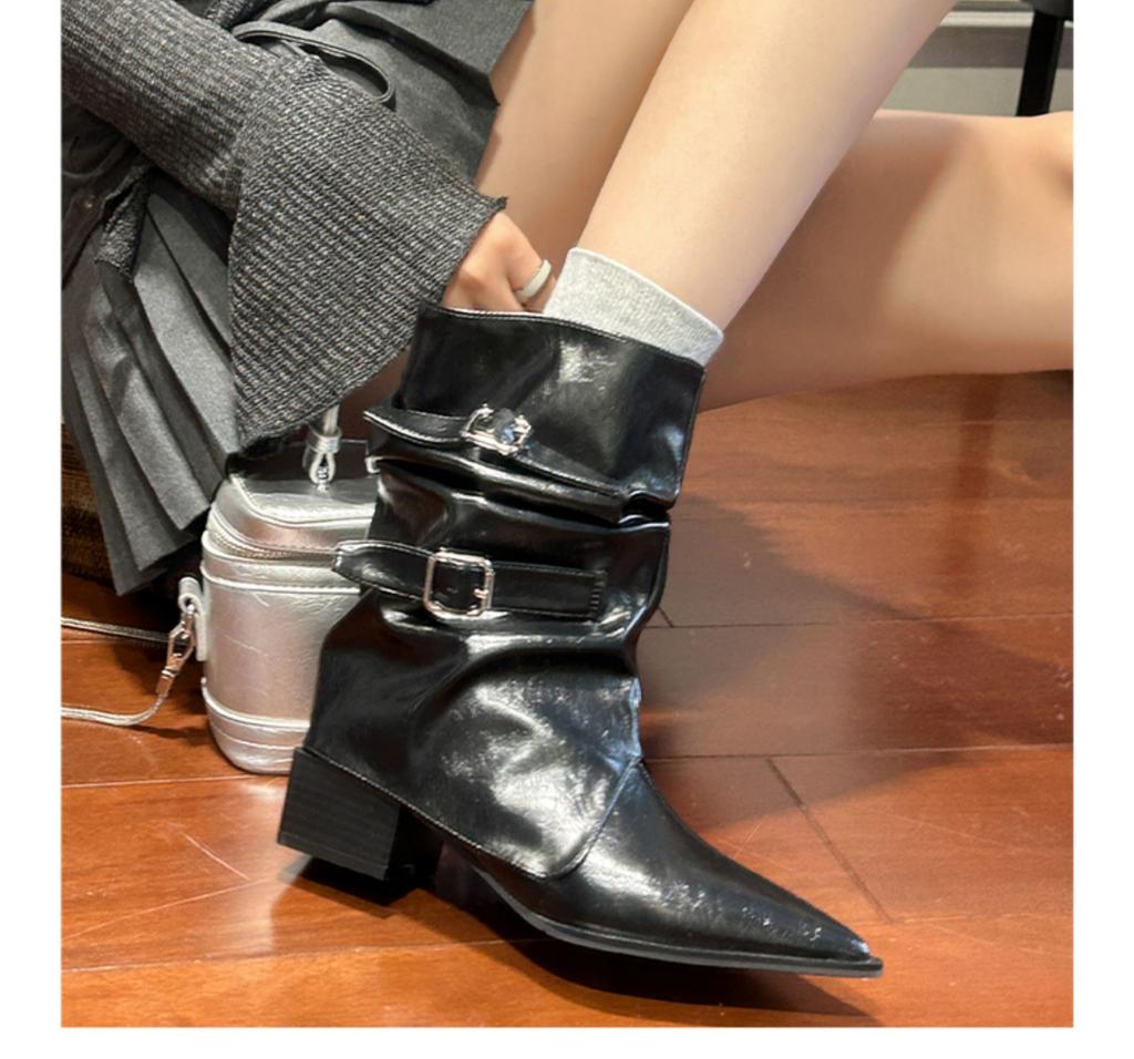 2025 Herbst neue spitze Retro Martin Stiefel Design geraffte Stiefel weiches Leder dünne weite Stiefel Damen