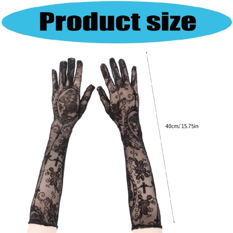 Stretchable Fabric Gloves with Skeleton Crosses Artwork Costume Glove For Halloween Celebrations And Role Play Costumes