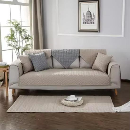 Washed Cotton Sofa Cover Solid Color Plaid Sofa Mat Universal for All Seasons Couch Slipcovers for Living Room Protector Covers