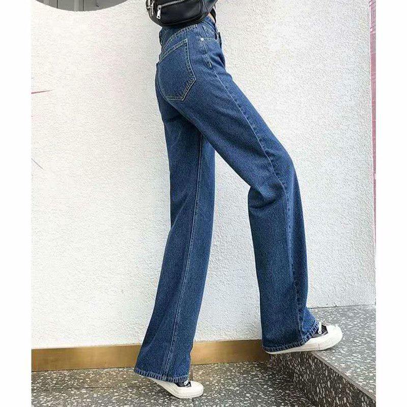 Jeans Blu Retro a Vita Alta da Donna - Pantaloni a Gamba Larga Snellenti per l'Estate