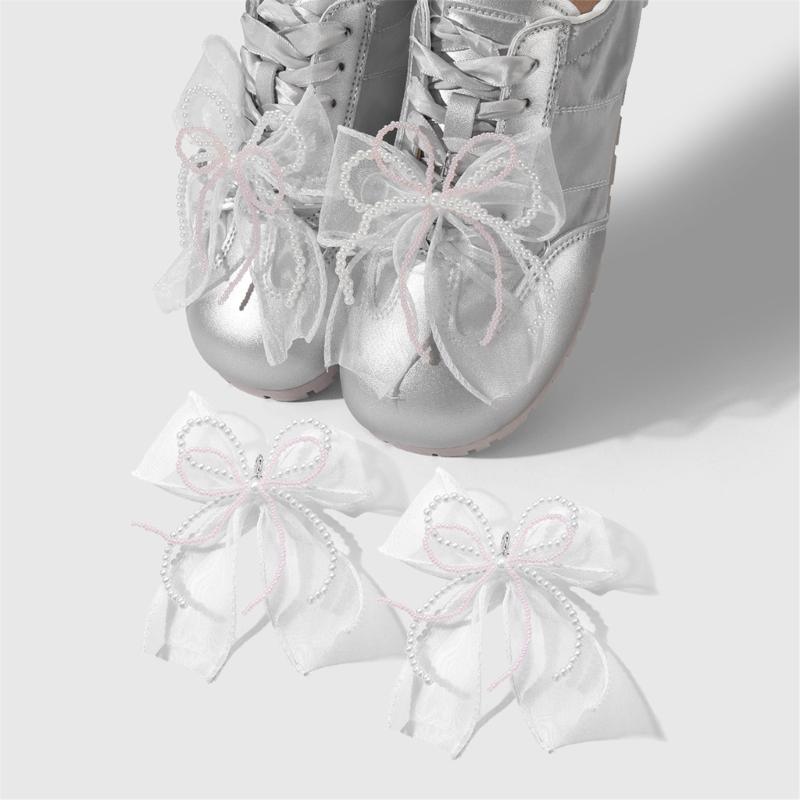 Elegant Detachable Pearls Beaded Bowknot Shoe Clips For Women Formal Event Wedding Party Heel Sneakers Charm Accessories