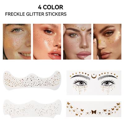4Pcs Sardas Rosto Metálico Tatuagem Adesivos Olho Glitter Ouro Adesivos de Maquiagem Temporária