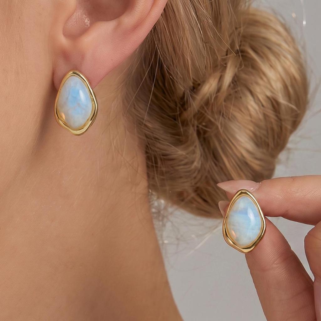 304 Stainless Steel Retro Gradient Geometric Stud Earrings for Women - European & American Style