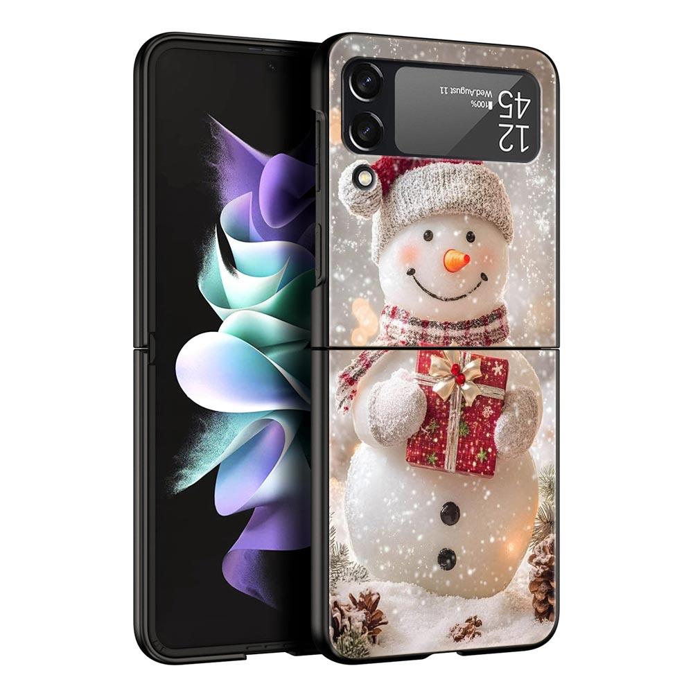 Christmas Snowman Hard PC Phone Case For Samsung Galaxy Z Flip 7 6 5 4 Black Cover For Galaxy Z Flip 3 Foldable Shell Fundas Bag