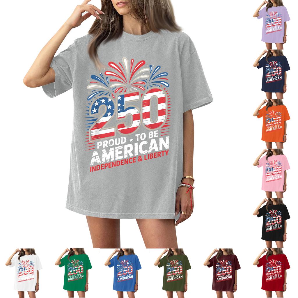 Women's Fashionable Casual Short-Sleeve Neck Printed T-Shirt for the 254th Anniversary of the Founding of the United States