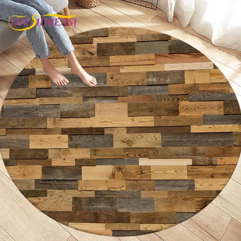 3D Wood Grain Round Area Rug,Circle Carpet Rug for Living Room Bedroom Sofa Cloakroom Decor,Kids Play Non-slip Floor Mat,Pet Mat