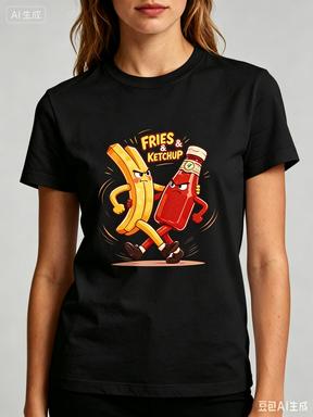 Unisexs Womens Funny Fries Ketchup TShirt Cartoon Graphic Casual Cotton Streetwear Tee