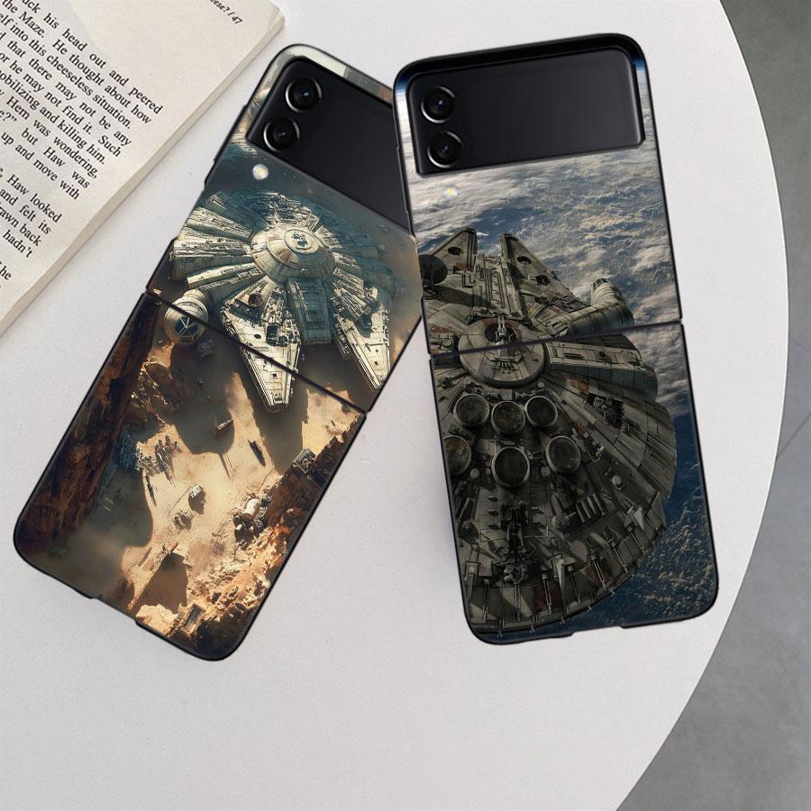 Millennium Falcon in Space Phone Case For Samsung Z Flip 7 6 5G Galaxy Z Flip 5 4 3 Black Hard Cell Cover Luxury PC Shell Coque