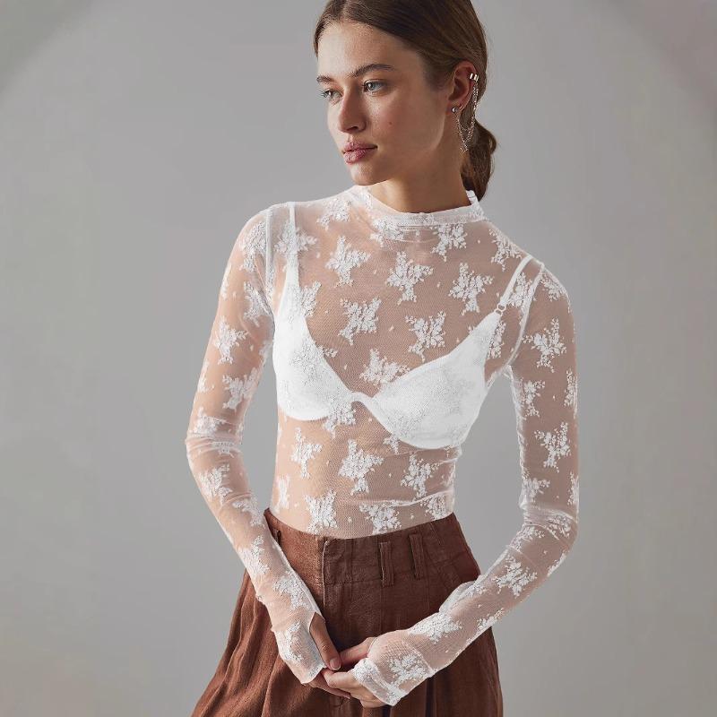 Perspective Lace Top Mesh Multi-color Bottoming Shirt Sexy Trend Shirt