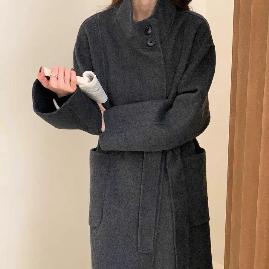 New Thickened Simple Woolen Coat, Long Hair Series, High Collar, Korean Style Double-sided Wool Coat, Versatile for Women