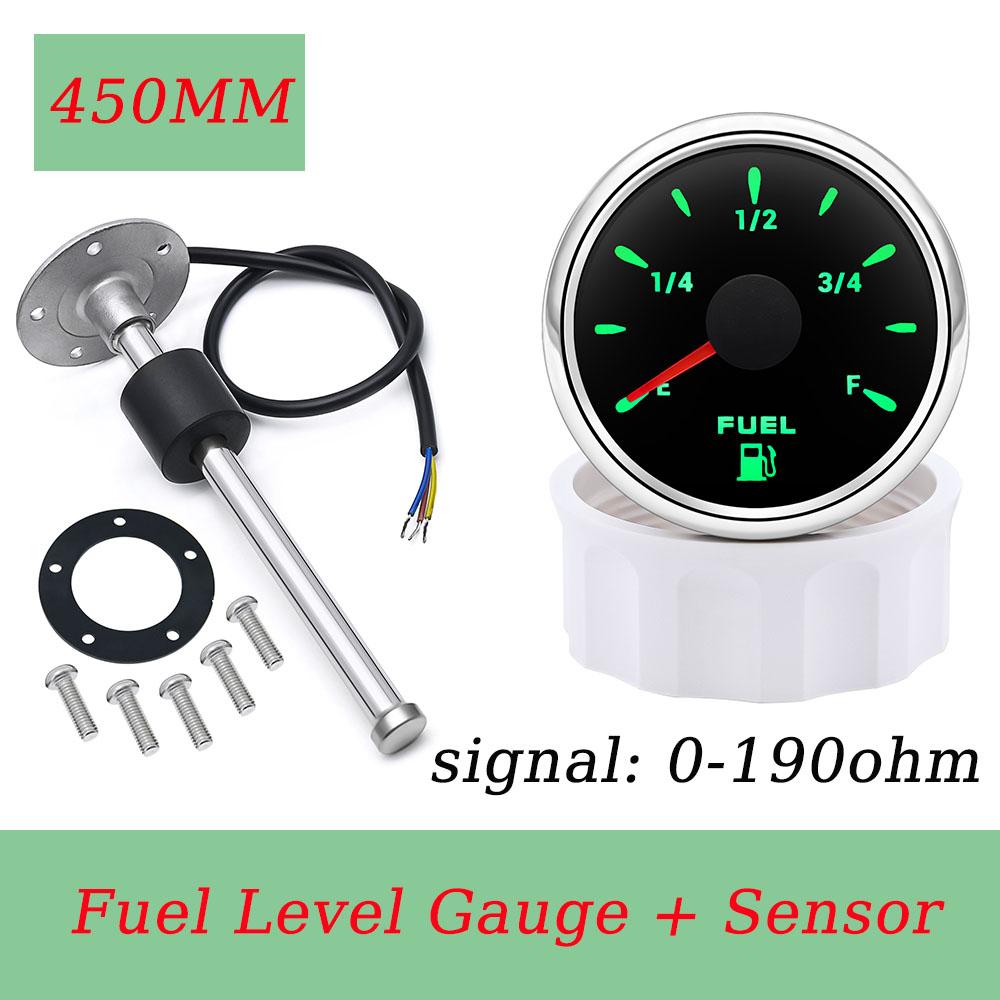 100-500mm Fuel Level Gauge Sensor + 52mm Fuel Level Meter for Car Boat Motorcycles 0-190ohm Fuel Sender 7colors Backlight 12-24v