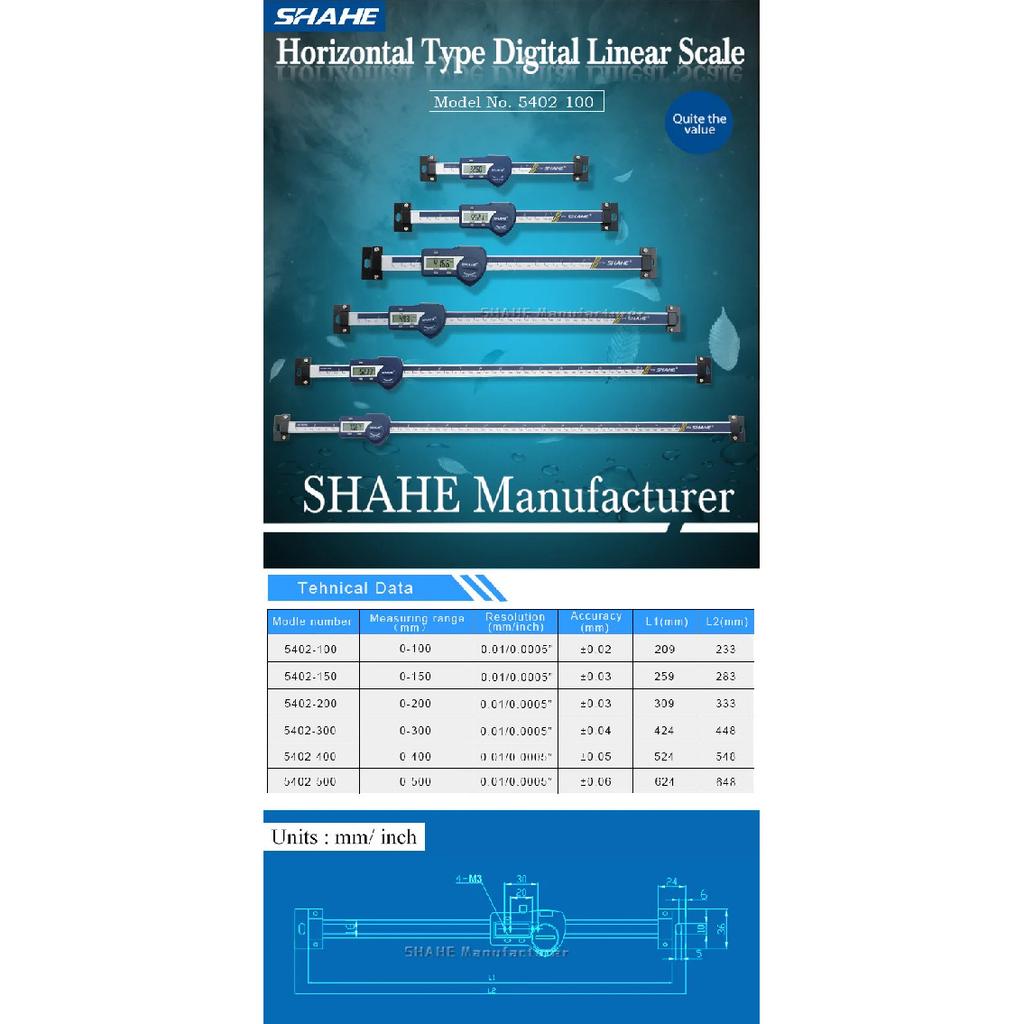 SHAHE 100 mm Stainless Steel Horizontal Linear Scale Type Digital Caliper LCD Display