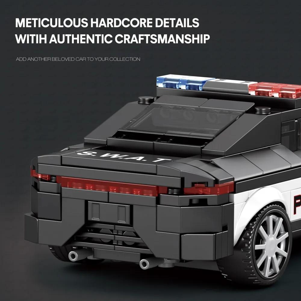 372PCS Police Car Model Building Blocks 1:24 SWAT Car Model Desktop Ornaments Collection Display Toys For Kids Holiday Gifts