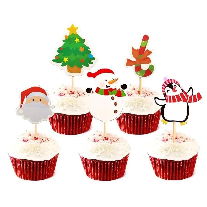 2025 Disposable Fruit Stick Party Cake Topper Christmas Tree Santa Snowman Fruit Cake Decoration Christmas Decoration