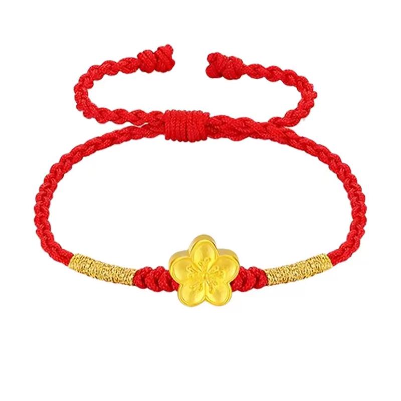 Pure Gold 999 Zodiac Red String Bracelet with Luck Beads for Baby's Full Moon or New Year