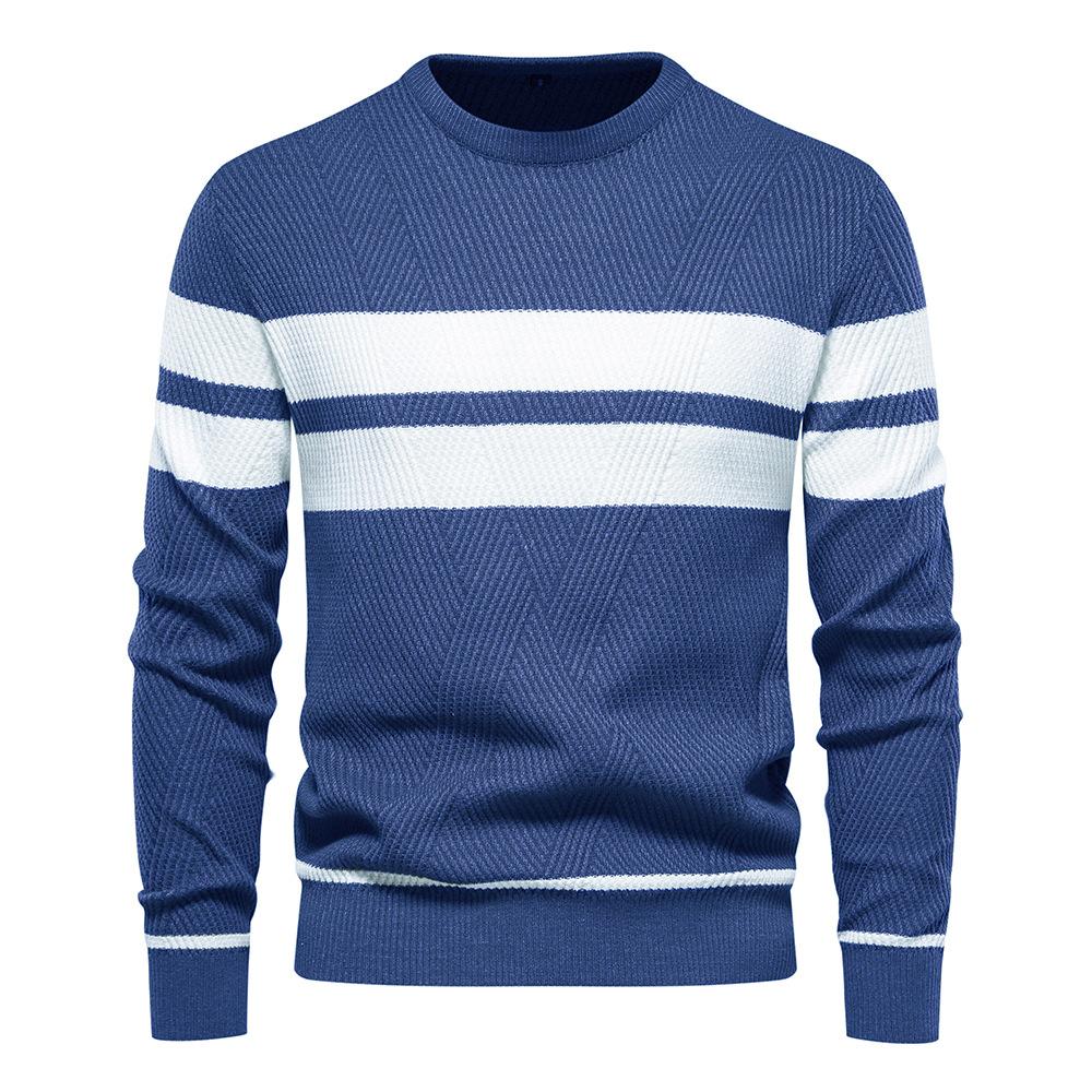 Herbst und Winter Herren Freizeit Gestreifter Herrenpullover Pullover Farbkombination Rundhals Herren Europäische Größe Pullover