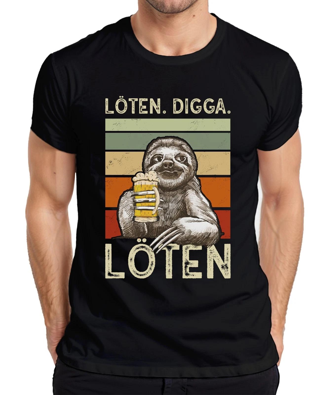 LÖTEN DIGGA Faultier Bier Retro Vintage lustig Party Geschenk Herren T-Shirt XS