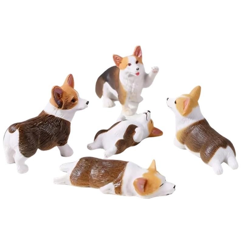 5Pcs Mini Dog Figurines with Assorted Poses Strong Small Dog Statues Easy Adhesive Installation for Car Dashboard Decors