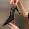 2025 High Heels Crystal Sandals Slingback Women Pumps Metallic Pointy Toe Stiletto Heeled Shoes Silver Party Dress Woman Shoes