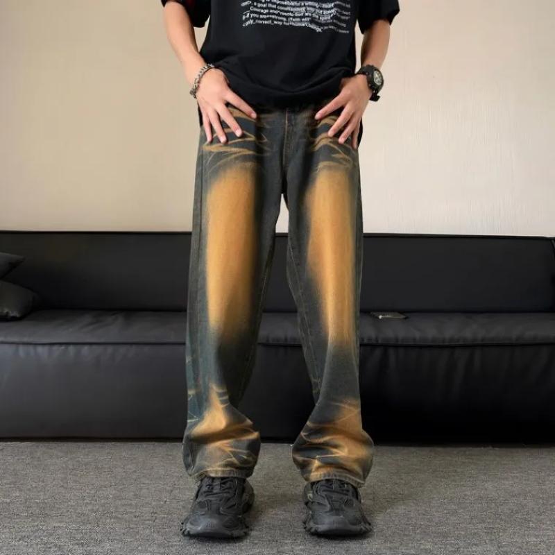 

Men Autumn Gradient Washed Wide Leg Jeans M жёлтый