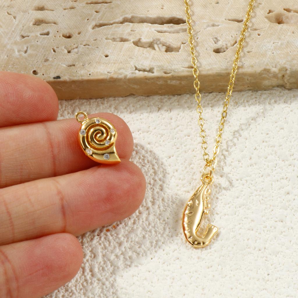 2 PCs Brass Charms 18K Gold Plated Conch Shrimp Ocean Pendants For DIY Necklace Bracelet Jewelry Making Findings
