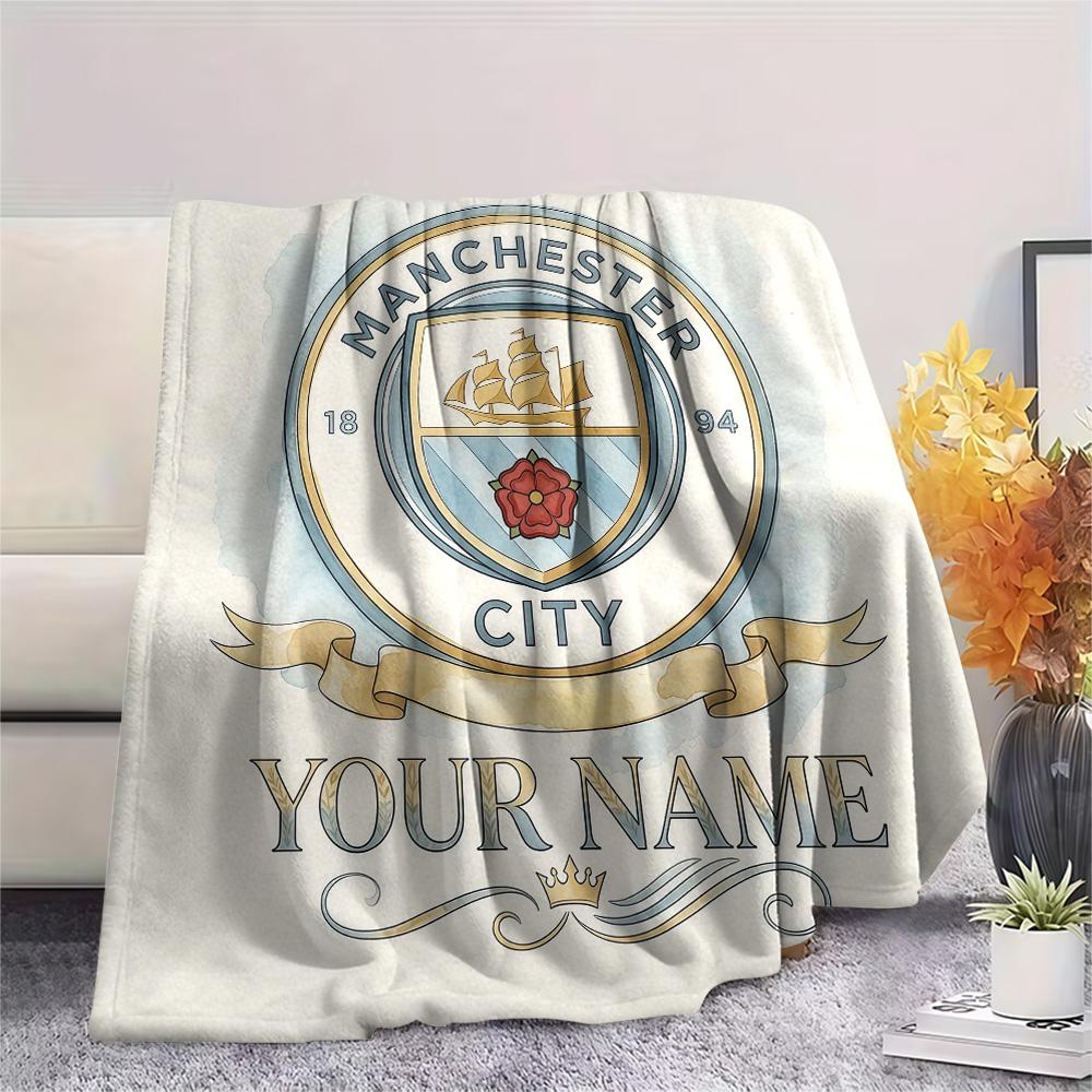 Custom Name Manchester City2 Flannel Blanket, High Quality Comfortable for All Seasons, Home Decor, Warmth and Comfort