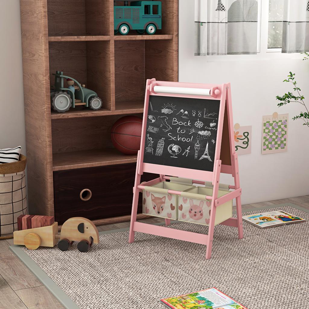 Three-In-One Kids Easel with Paper Roll, Art Easel, with Storage - Pink