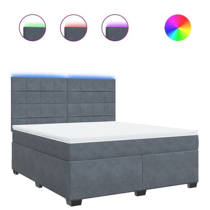 VidaXL Slat Bed Base and Mattress Dark Grey 180x200cm Velvet, Bed, Platform Bed, Panel Bed 3293279
