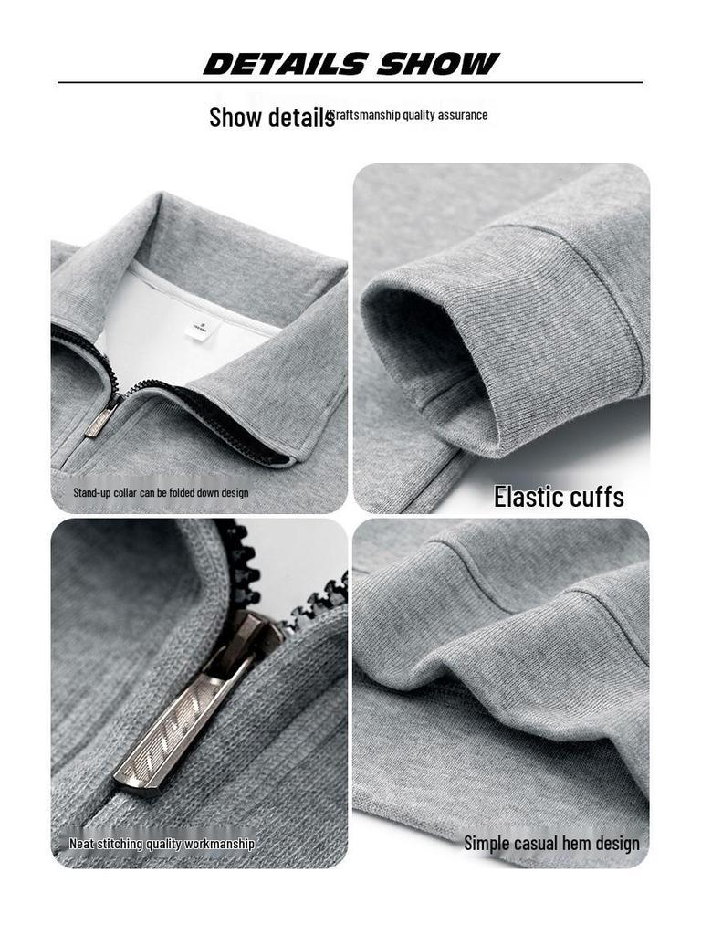 Men's Half-High Collar Zipper Hoodie - Casual, Loose, Versatile Base Layer for Couples