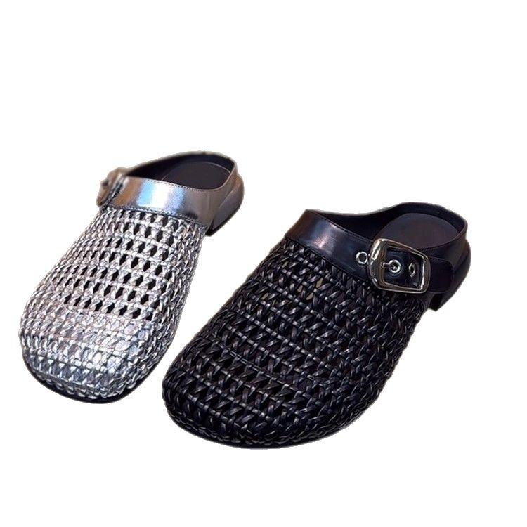 Niche Thick-soled Half-drag Women 2025 European Station New Outer Wear Fashion Temperament Sandals Belt Buckle British Single Shoe Trend