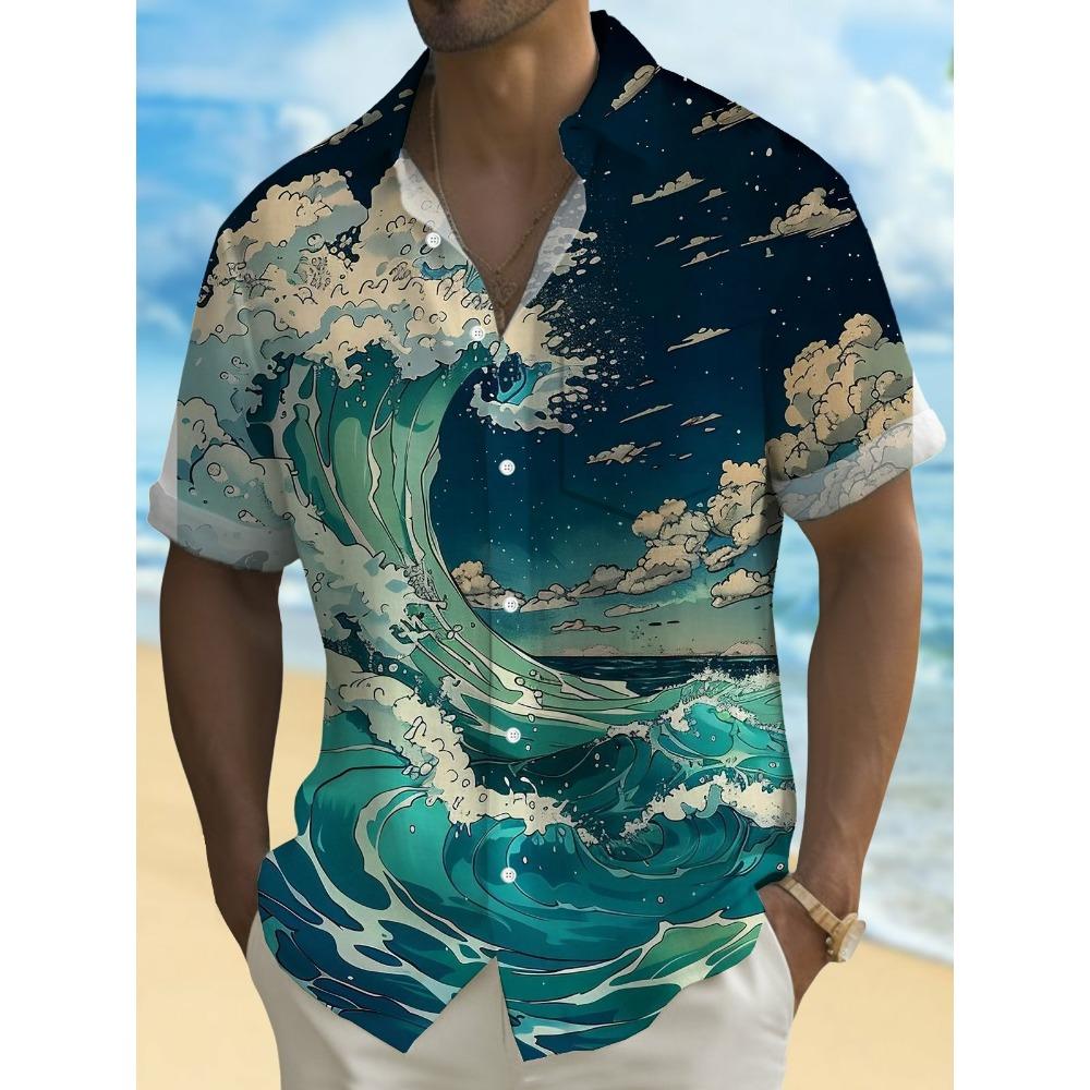 Sommer Mode Herren 3D Gedruckte Geometrische Kunst Grafikhemden Hawaiianische Freizeithemden Knopfleiste Kurzarmhemden
