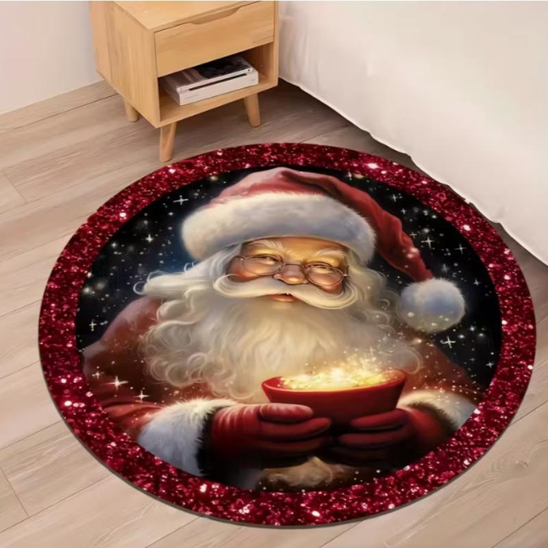 Teppich mit Weihnachtsmotiv Weihnachtsmann und Schneeflocke Rund Weich Wohnzimmerbodenmatte Gut Wohnzimmer Arbeitszimmer Spielzimmer Zimmer