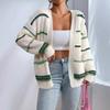 Cárdigan de punto a rayas para mujer, suéter chaqueta casual holgado con cuello en V, mezcla de algodón, ropa de abrigo cálida