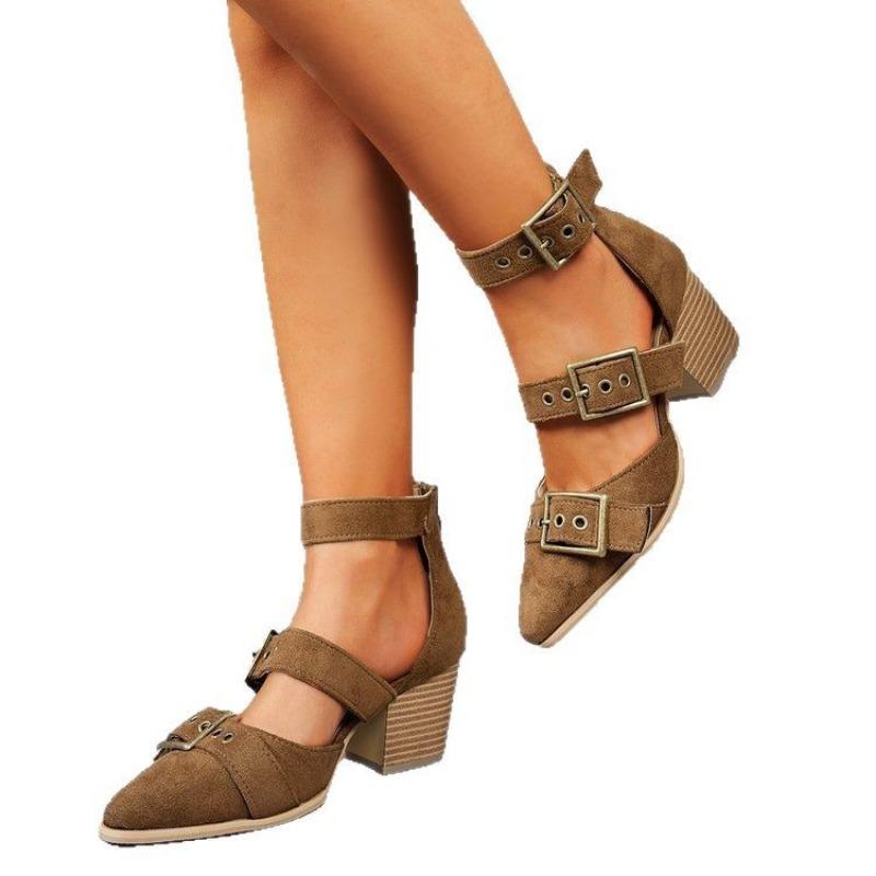 Spitzschuh Einriemer High Heels Damen Sommer Dicke Absätze Eckige Schnalle High Heel Sandalen