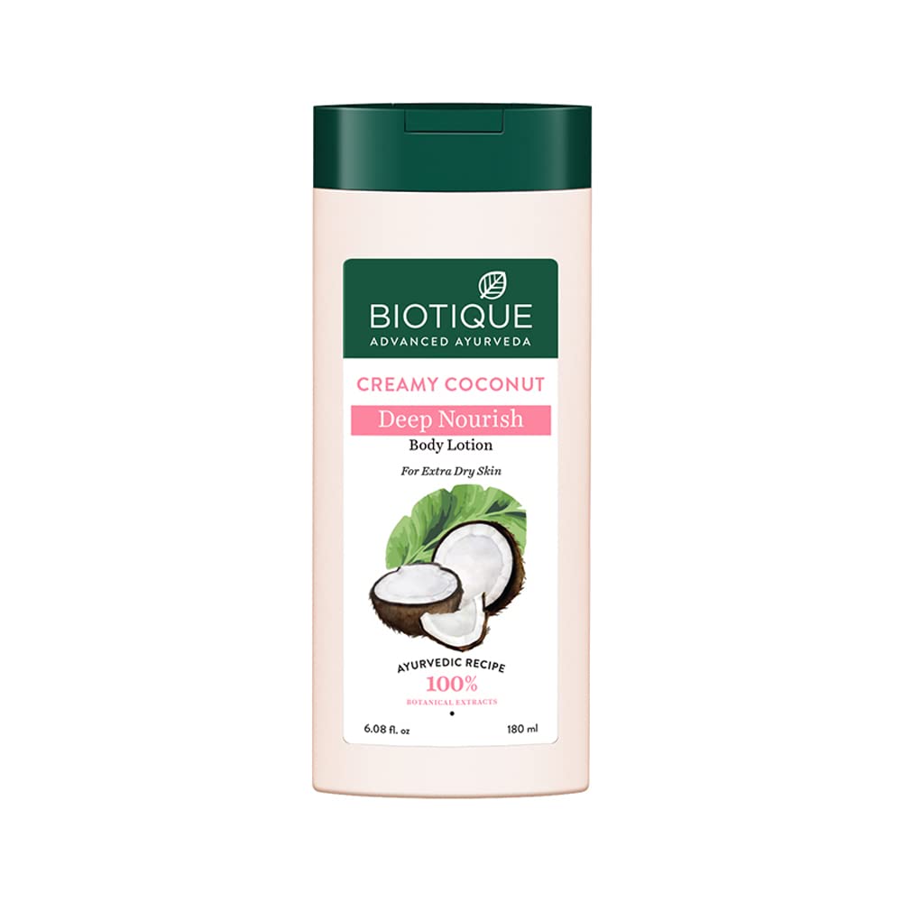 Biotique Кремовый кокосовый лосьон для тела Глубокое питание Для очень сухой кожи | Заживляет, Восстанавливает и Успокаивает кожу | Увлажняющий и Увлажняющий кожу | 1
