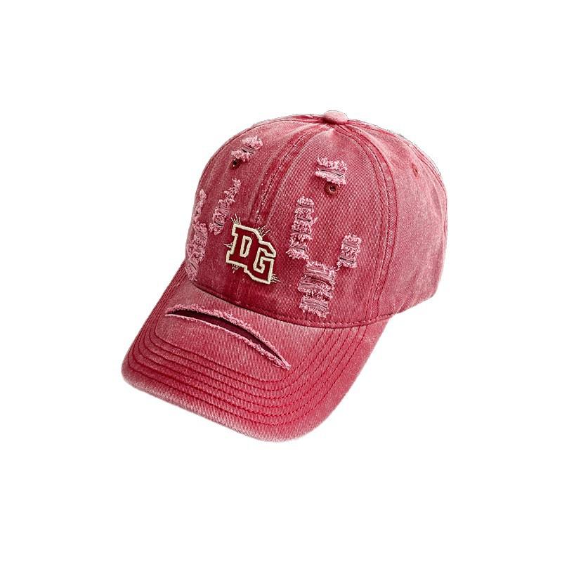 Casquette de baseball américaine rétro vieillie déchirée pour femme, polyvalente, personnalité, protection solaire, à large bord, montrant un petit visage